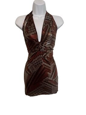 Halter Plunge Sequin Mini Dress in Silver and Brown Size: M. Great Condition.